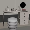 Modern Dressing Table With Metal Frame Drawers Round Mirror Cosmetics And Stool 3d model