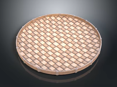 Round Woven Wooden Tray With Lattice Pattern Edge For Kitchen Serving And Home Decor 3d model