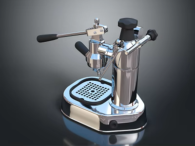 Silver Manual Espresso Machine Modern Kitchen Appliance with Black Handles and Stainless Steel Base 3d model