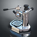 Silver Manual Espresso Machine Modern Kitchen Appliance with Black Handles and Stainless Steel Base