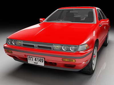 Classic Red Car With Sleek Front Design And Chrome Accents On Gray Background 3d model