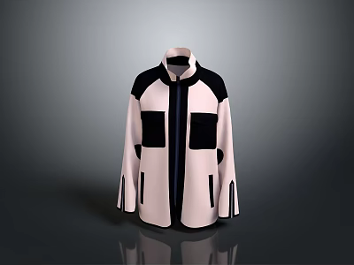 Stylish Outerwear Design With Cream And Black Color Blocking And Functional Pockets 3d model