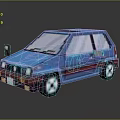 Pixel Art Blue Retro Car With Colorful Stripes And White Wheels
