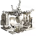 Elegant Modern Decorative Ornament Set With Ceramic Vase Foliage Books Candles And Trays