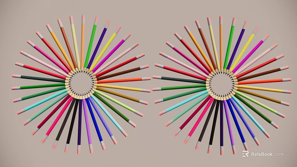 Colorful Pencil Hanging Decorations in Radiant Circular Arrangement with Vibrant Colored Tips 3d model 