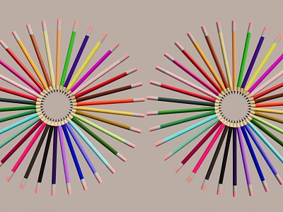 Colorful Pencil Hanging Decorations in Radiant Circular Arrangement with Vibrant Colored Tips 3d model