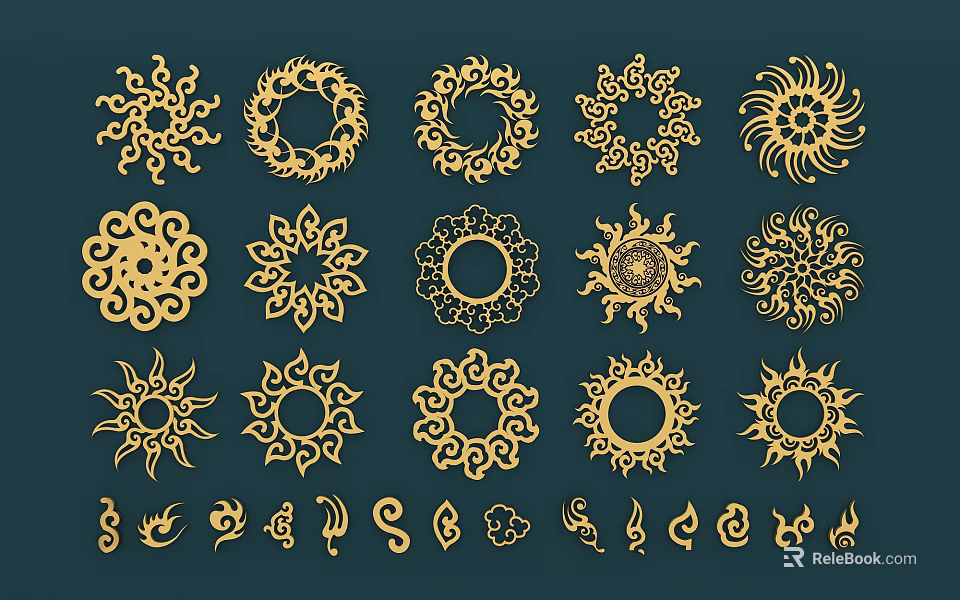 Gold Decorative Wall Decor With Ornate Circular Spiral Sunburst Patterns 3d model