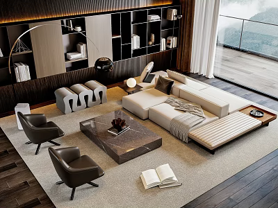 Modern Luxury Sofa Coffee Table Set In Living Room With Marble Top And Accent Chairs 3d model