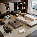 Modern Luxury Sofa Coffee Table Set In Living Room With Marble Top And Accent Chairs