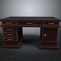 Dark Brown Office Desk with Multiple Drawers and Locker Cabinet in Classic Traditional Design