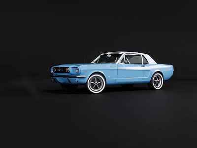 Classic Blue Two Door Car With White Roof And White Rims On Black Background 3d model
