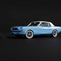 Classic Blue Two Door Car With White Roof And White Rims On Black Background