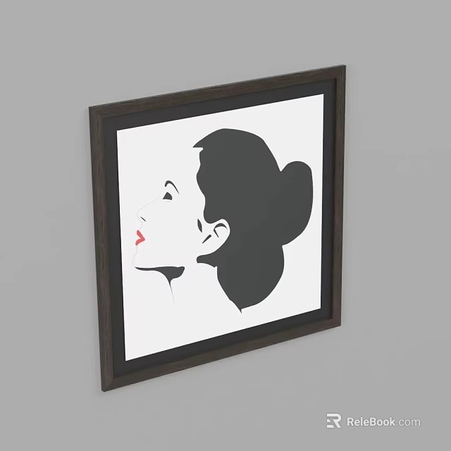 Figurative Portrait Of Female Silhouette With Updo Hairstyle Red Lips Dark Frame And White Background 3d model 