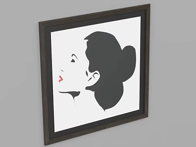 Figurative Portrait Of Female Silhouette With Updo Hairstyle Red Lips Dark Frame And White Background 3d model