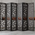 Modern Geometric Pattern Room Divider With Black Frame And Openwork Design In Interior Space 3d model