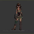 Steampunk Style Female 3D Character With Goggles Standing On Metal Shard Platform