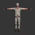 Man in Camouflage Military Uniform with Cap Knee Pads Boots and Arms Outstretched