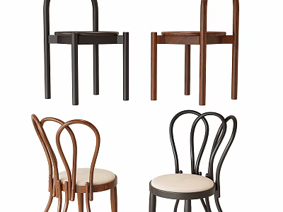 Wooden Dining Chairs In Black And Brown With Curved Backrest And Upholstered Seats 3d model