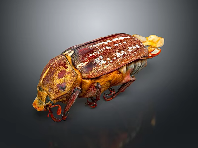 Red Brown Beetle With White Spots And Orange Appendages Macro Shot 3d model