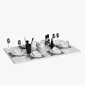 Modern White Tableware Set With Plates Cups Wine Glasses And Cutlery 3d model