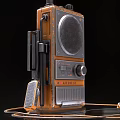 Retro Wireless Doorbell Featuring Orange Silver Body Antenna Round Speaker And Knobs 3d model