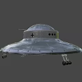 Silver Gray UFO Model With Circular Design Cross Symbol Landing Gear And Illuminated Parts