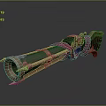 3D Rendered Long Barrel Weapon With Red Cloth And Metallic Decorative Details