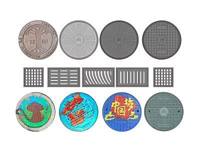 Various Road Infrastructure Manhole Covers And Drainage Grates With Diverse Patterns 3d model