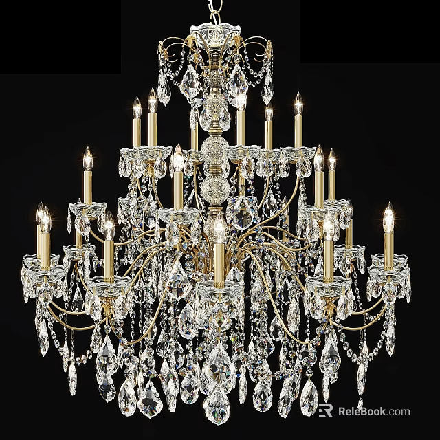 Luxurious Crystal Chandelier Featuring Candle Lights Gold Frame And Hanging Crystals 3d model 
