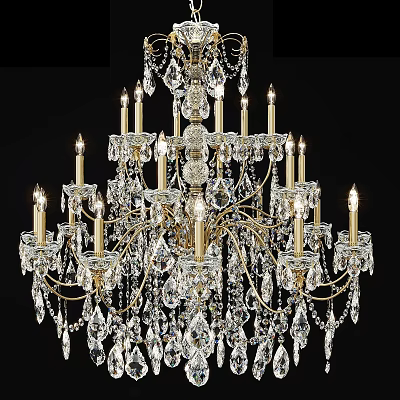 Luxurious Crystal Chandelier Featuring Candle Lights Gold Frame And Hanging Crystals 3d model