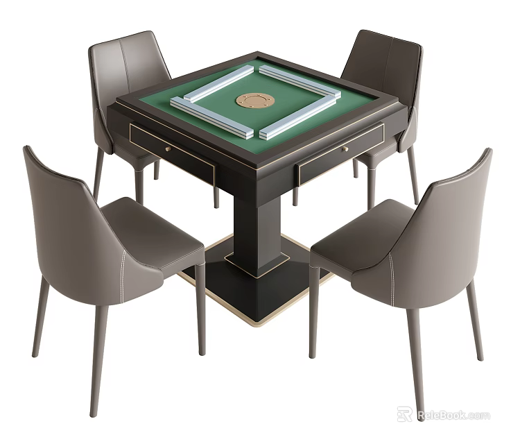 Elegant Entertainment Table With Green Tabletop Four Chairs And Modern Design 3d model 