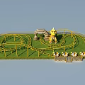 Amusement Ride with Yellow Track Dinosaur Figure and Small Animal Shaped Cars on Grass