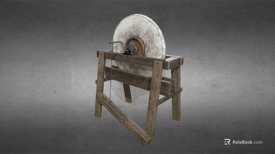 Traditional Rustic Garden Ornament With Large Stone Wheel And Wooden Stand 3d model 