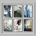 Colorful Abstract Paintings With Framed Wall Decor And Textured Blue Green Gold Artwork