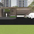 Modern Garden Landscape With Architectural Entrance Greenery Lawn And White Sculpture