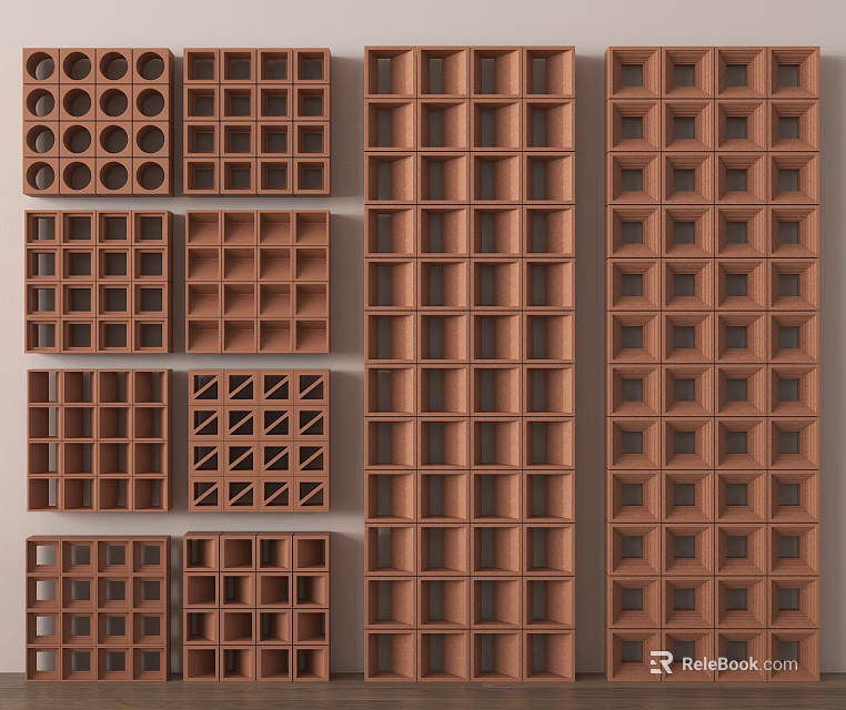 Wooden Room Dividers With Various Grid Patterns And Decorative Designs For Home Interiors 3d model 