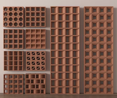 Wooden Room Dividers With Various Grid Patterns And Decorative Designs For Home Interiors 3d model