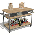 Wooden Top Rolling Cart With Wine Bottle Storage Food Containers And Wheels