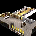 Traditional Chinese Storefront With Red Pillars Black Frames And Yellow Decorative Panels