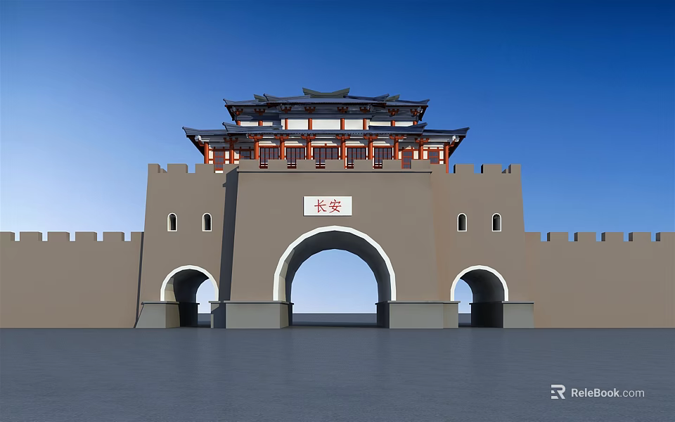 Chang'an City Gate Ancient Chinese Architecture With Traditional Tower And Walls 3d model 