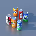 Assorted Carbonated Beverage Cans With Orange Cola And Lime Flavors On Blue Surface
