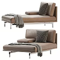 Brown Leather Chaise Lounge With Plaid Pillow Gray Blanket And Metal Legs