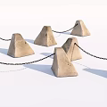 Urban Road Facilities Featuring Concrete Bollards Connected By Metal Chains 3d model