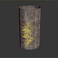 Decorative Cylindrical Column With Wood Grain Texture And Green Plant Design