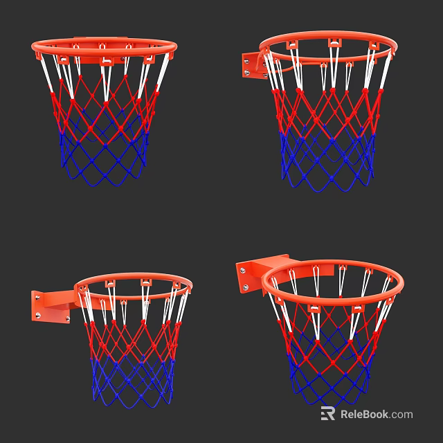 Durable Basketball Hoops With Red Blue Net And Orange Rim Mounting Bracket 3d model 