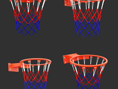 Durable Basketball Hoops With Red Blue Net And Orange Rim Mounting Bracket 3d model