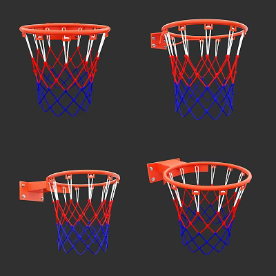 Durable Basketball Hoops With Red Blue Net And Orange Rim Mounting Bracket 3d model