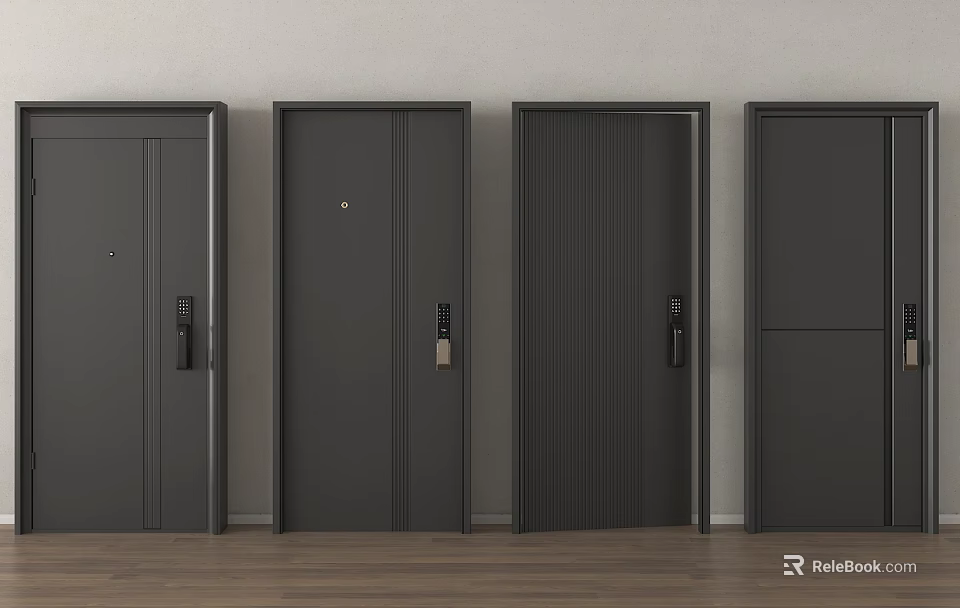 Modern Black Security Doors With Various Contemporary Designs And Secure Lock Features 3d model