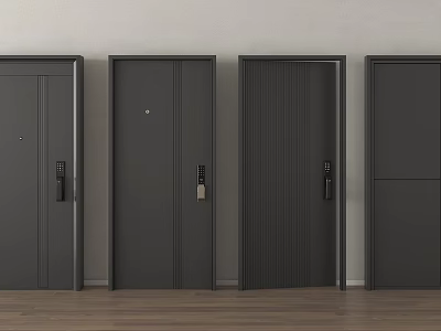 Modern Black Security Doors With Various Contemporary Designs And Secure Lock Features 3d model