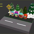 Commercial Equipment Warning Sign For Snowy Outdoor Areas With Trees And Pedestrians